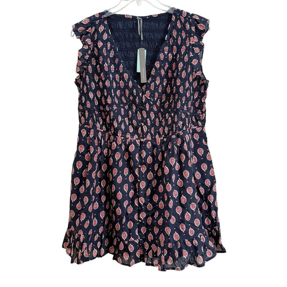 Anthropologie The Peregrine Mini Dress Smock Bodice Mini Dress Navy Womens 1X - Picture 4 of 8
